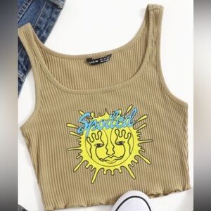 SHEIN Tan Ribbed Tank with Sun Graphic